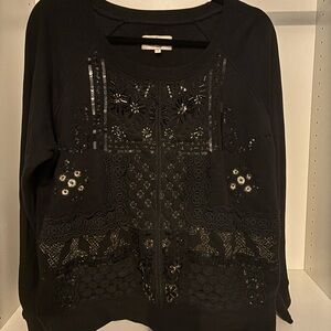 Chic Black Embellished Women's Sweatshirt